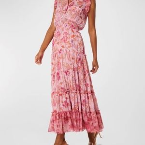 MISA Los Angeles Trina Sleeveless Tiered-Ruffle Chiffon Midi Dress